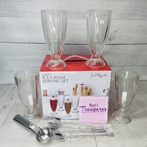 Le Regalo 9 Pieces Ice Cream 4 Glasses And Spoon Plus 1 Scoop Serving Set NEW